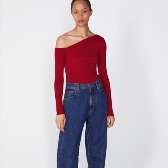 Zara Off Shoulder Red Knit Sweater Crop 